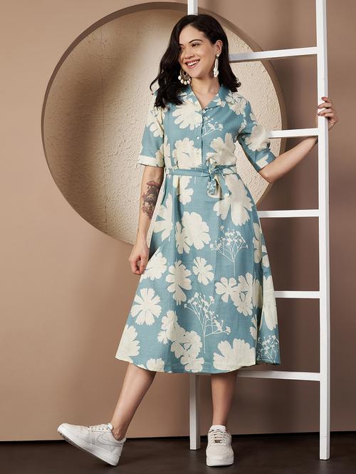 women printed short sleeve collared  a-line dress - 22078238 - Very Small Image - 1