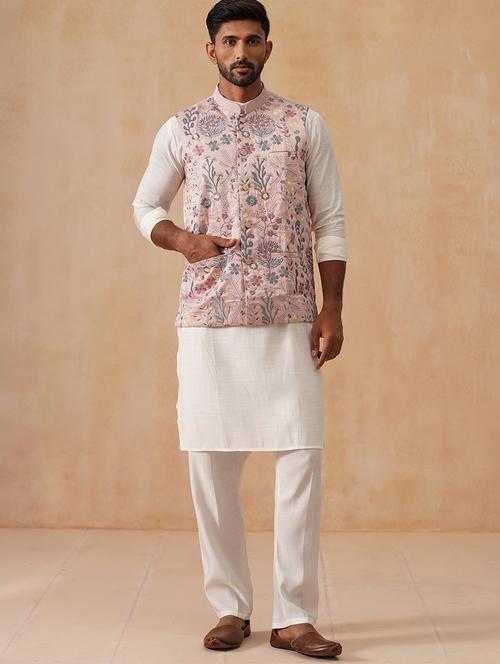 Men Solid With Work Mandarin Neck Regular Fit Nehru Jacket - 22078367 - Very Small Image - 1