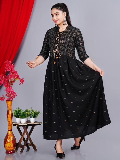 women printed three quarter sleeve kurta with jacket ethnic dress - 22078424 - Very Small Image - 1