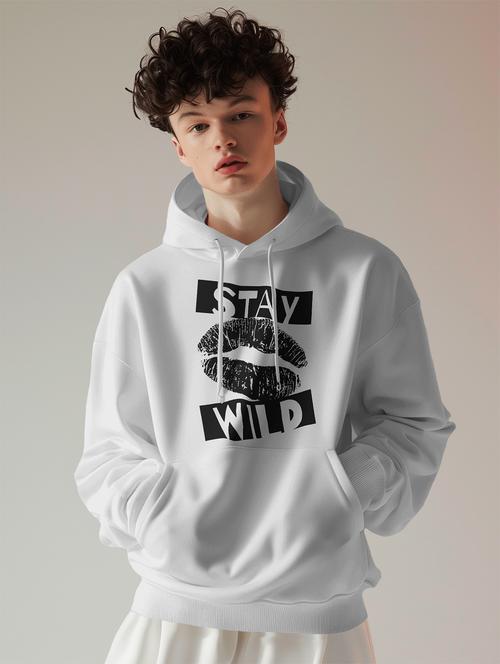 men front print long sleeve hooded sweatshirt - 22079136 - Very Small Image - 1