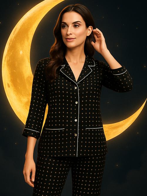 black cotton pyjama set nightwear - 22079203 - Very Small Image - 1