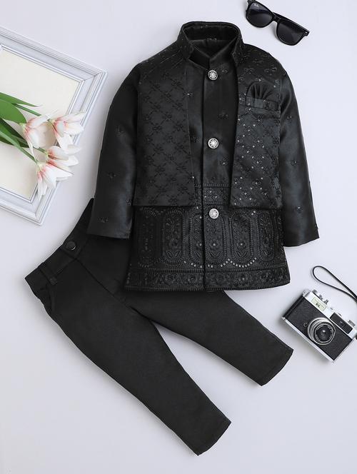 Boys Embroidered Long Sleeve Sherwani Set - 22079213 - Very Small Image - 1