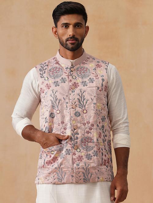 men embroidered mandarin neck nehru jacket - 22079220 - Very Small Image - 1