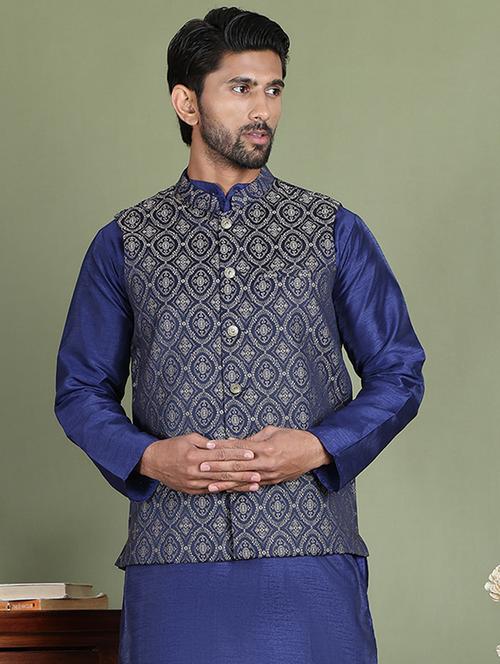 men self design mandarin neck nehru jacket - 22079225 - Very Small Image - 1