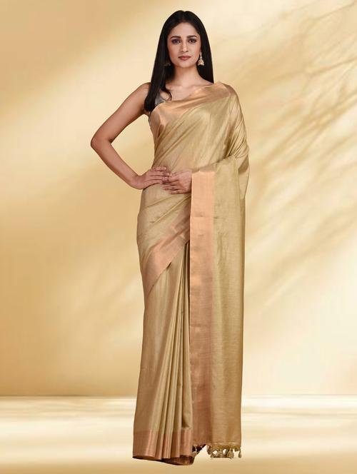 women solid handloom saree with blouse - 22079279 - Very Small Image - 1