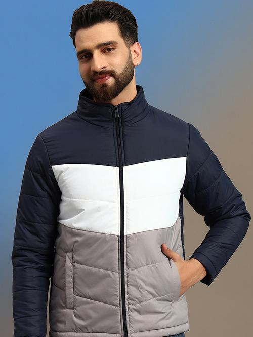 men color block long sleeve puffer jacket - 22079587 - Very Small Image - 1