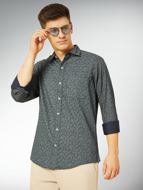 navy blue cotton casual shirt - 22079669 - Very Small Image - 1