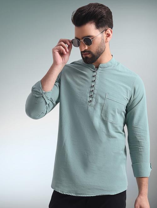 men solid mandarin neck short kurta - 22079722 - Very Small Image - 1
