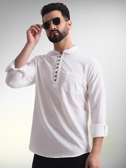men solid mandarin neck short kurta - 22079723 - Very Small Image - 1