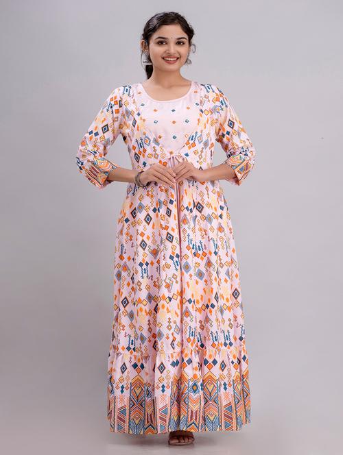 women printed three quarter sleeve ethnic dress - 22079743 - Very Small Image - 1