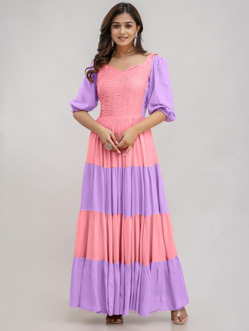 women color block puff sleeve tiered maxi dress - 22079745 - Very Small Image - 1