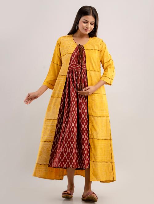 women printed tie up neck maternity wear dress - 22079794 - Very Small Image - 1