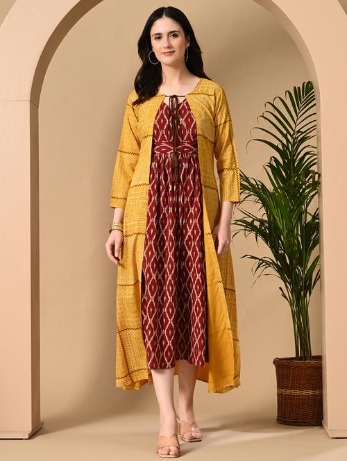 women printed three quarter sleeve ethnic dress - 22079795 - Very Small Image - 1