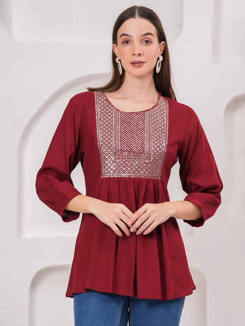 women embroidered three quarter sleeve kurti - 22079816 - Very Small Image - 1