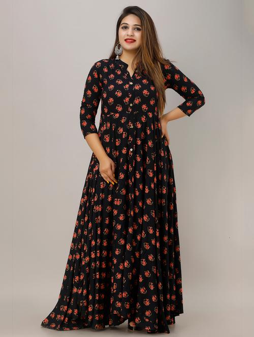Women Floral Printed Three Quarter Sleeve Ethnic Dress - 22079876 - Very Small Image - 1