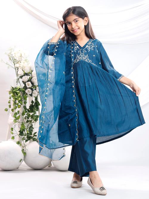 Blue Silk Blend Suit Set - 22080640 - Very Small Image - 1