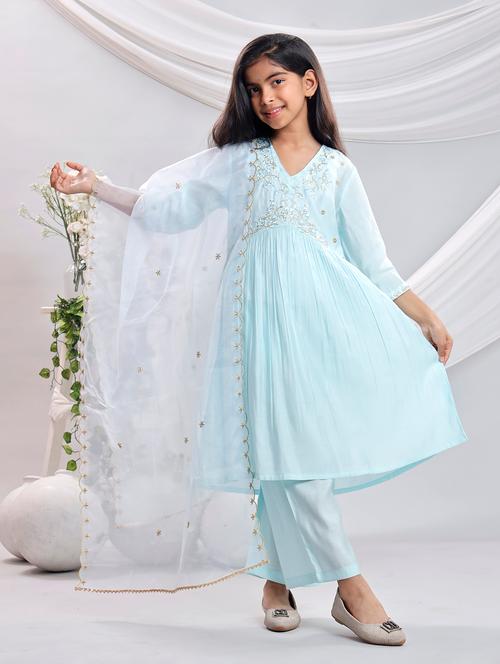 Light Blue Silk Blend Suit Set - 22080648 - Very Small Image - 1
