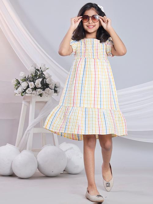 Girls Checkered Off Shoulder Tiered Dress - 22080657 - Very Small Image - 1
