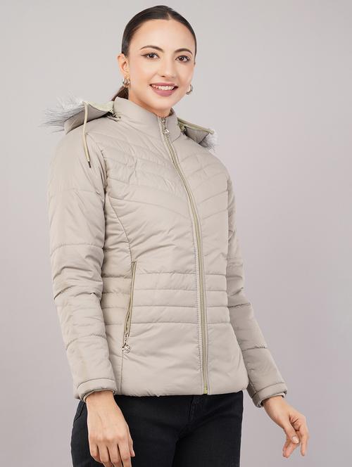women solid long sleeve hooded quilted jacket - 22080935 - Very Small Image - 1
