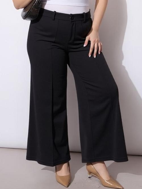 women solid high rise wide leg trouser - 22081055 - Very Small Image - 1