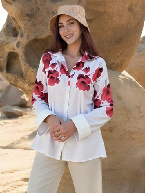 women floral print long sleeve collared shirt - 22081075 - Very Small Image - 1