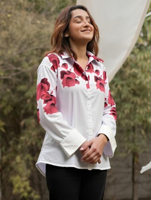 women floral print long sleeve collared shirt - 22081076 - Very Small Image - 1