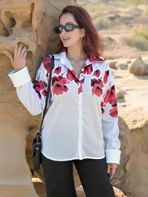 women floral print long sleeve collared shirt - 22081077 - Very Small Image - 1