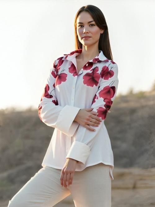 women floral print long sleeve collared shirt - 22081078 - Very Small Image - 1