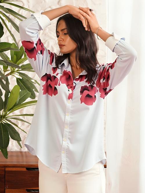 women floral print long sleeve collared shirt - 22081079 - Very Small Image - 1