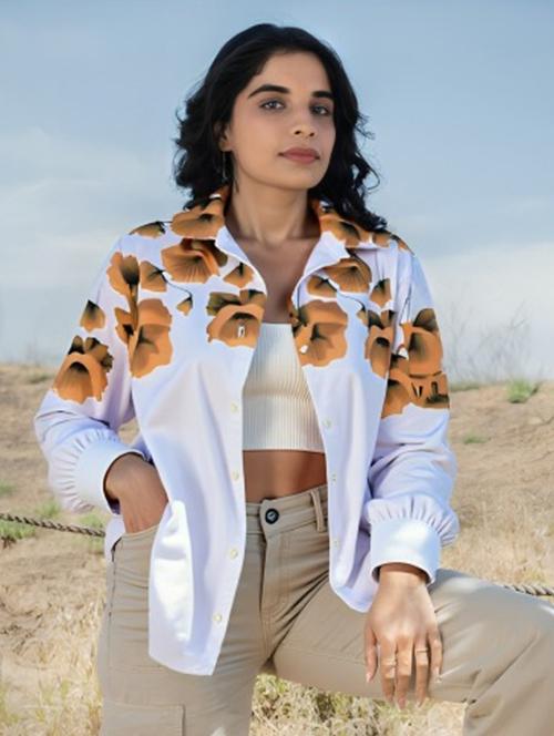 women floral print long sleeve collared shirt - 22081089 - Very Small Image - 1