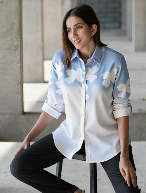 women floral print long sleeve collared shirt - 22081140 - Very Small Image - 1