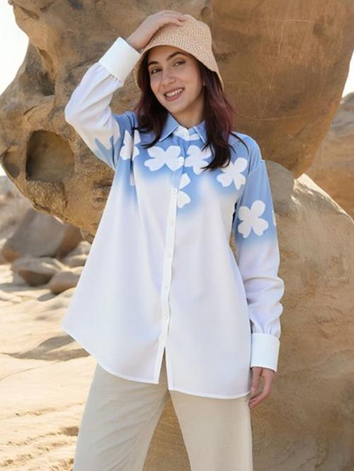 women floral print long sleeve collared shirt - 22081142 - Very Small Image - 1