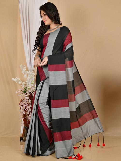 women striped handloom saree with blouse - 22081611 - Very Small Image - 1