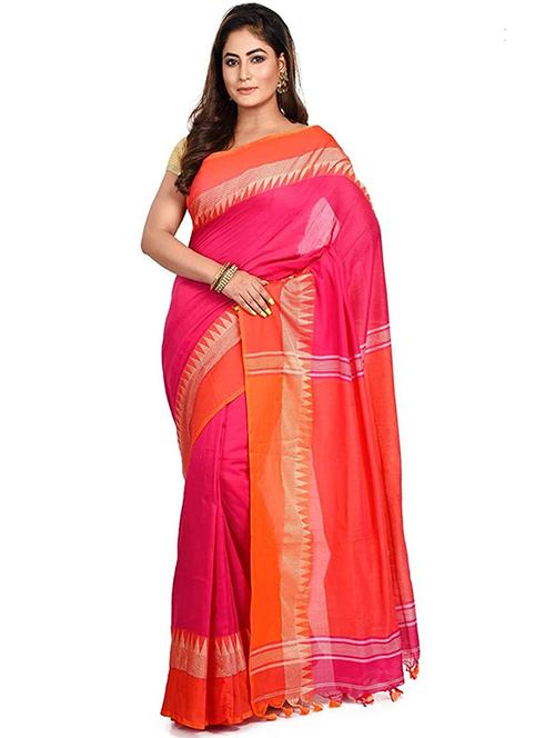 Women Solid With Bordered Handloom Saree With Blouse - 22081686 - Very Small Image - 1