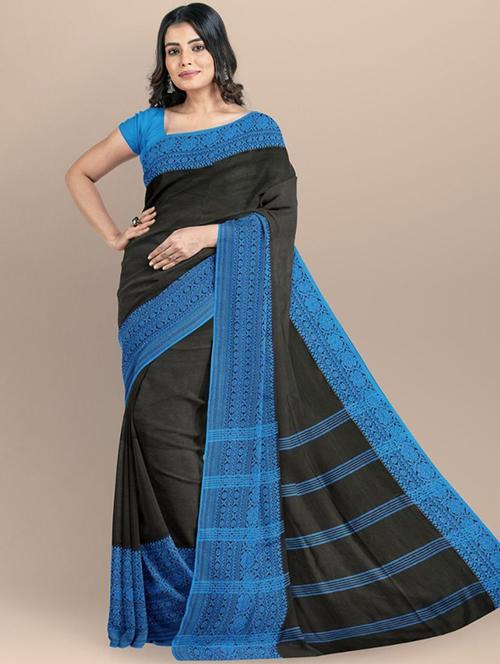 women solid with bordered handloom saree with blouse - 22081737 - Very Small Image - 1