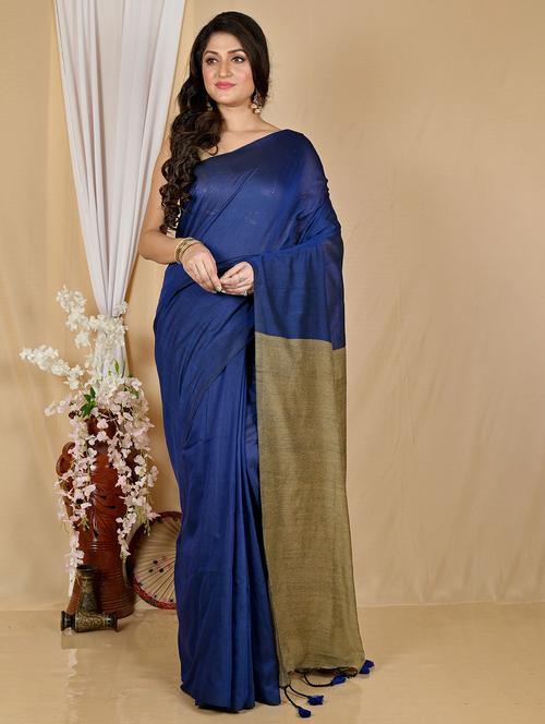 women solid handloom saree with blouse - 22081851 - Very Small Image - 1