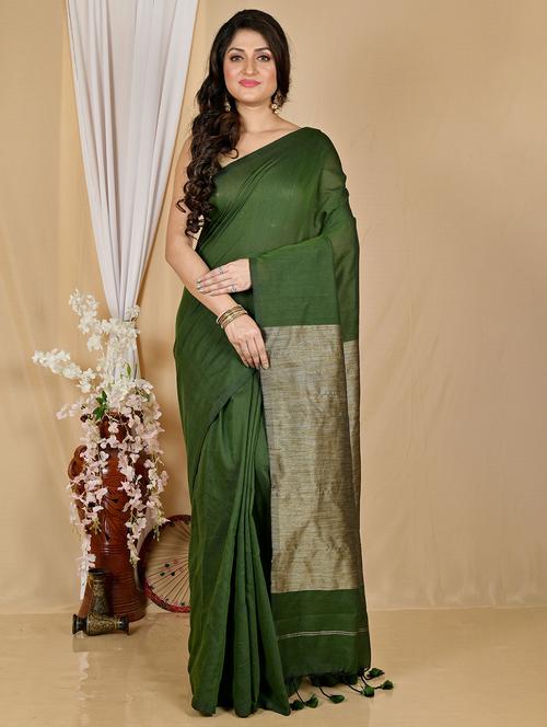 Women Solid Handloom Saree With Blouse - 22081855 - Very Small Image - 1