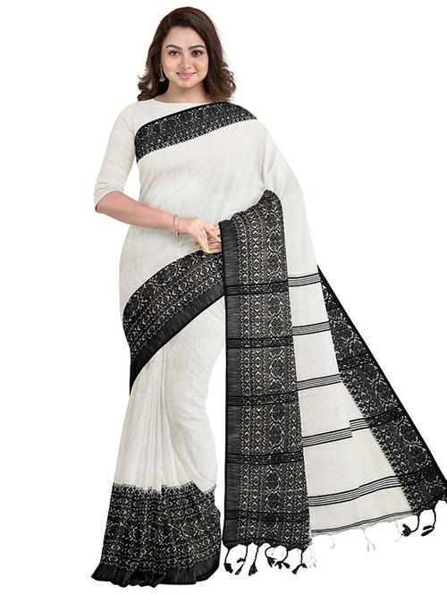 women solid with bordered handloom saree with blouse - 22081971 - Very Small Image - 1