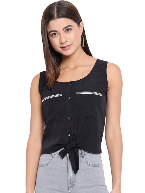 women black sleeveless knot detailed top - 22082168 - Very Small Image - 1