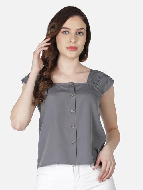 women solid cap sleeve regular top - 22082172 - Very Small Image - 1