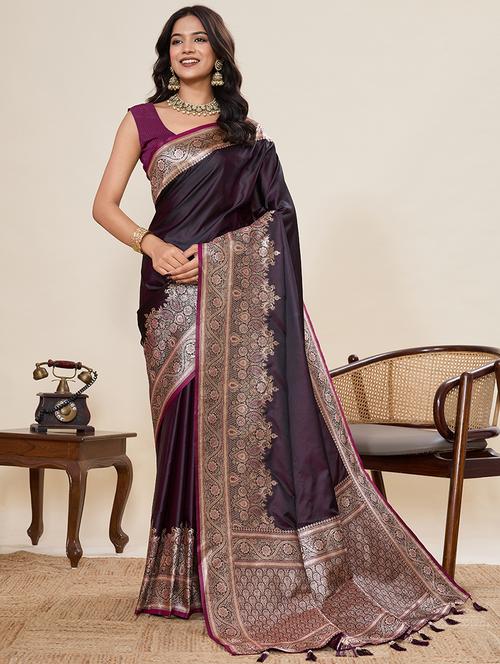 women solid with bordered saree with blouse - 22082201 - Very Small Image - 1