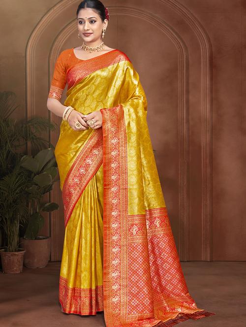 women self design kanjivaram saree with blouse - 22082393 - Very Small Image - 1