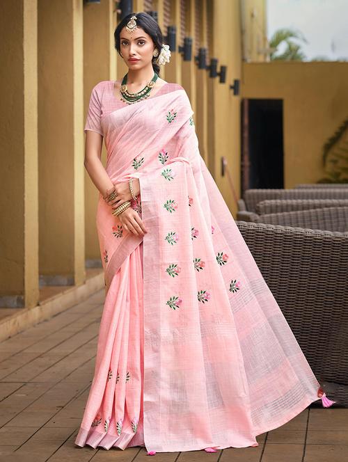 women solid with work embroidered saree with blouse - 22082403 - Very Small Image - 1