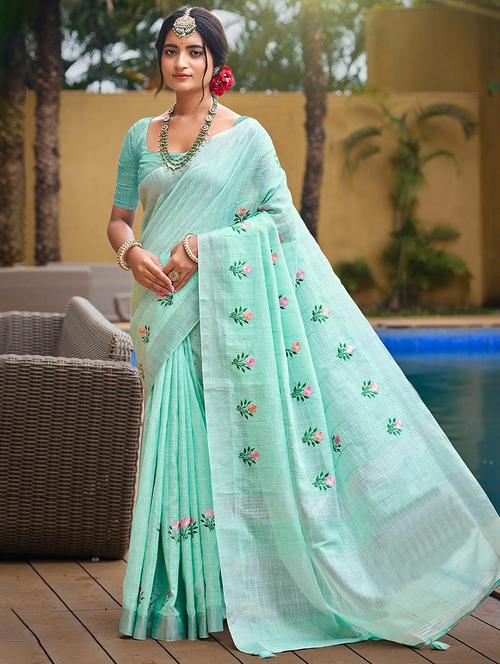 women solid with work embroidered saree with blouse - 22082404 - Very Small Image - 1