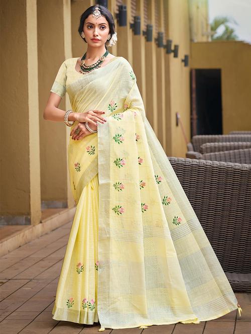women solid with work embroidered saree with blouse - 22082405 - Very Small Image - 1