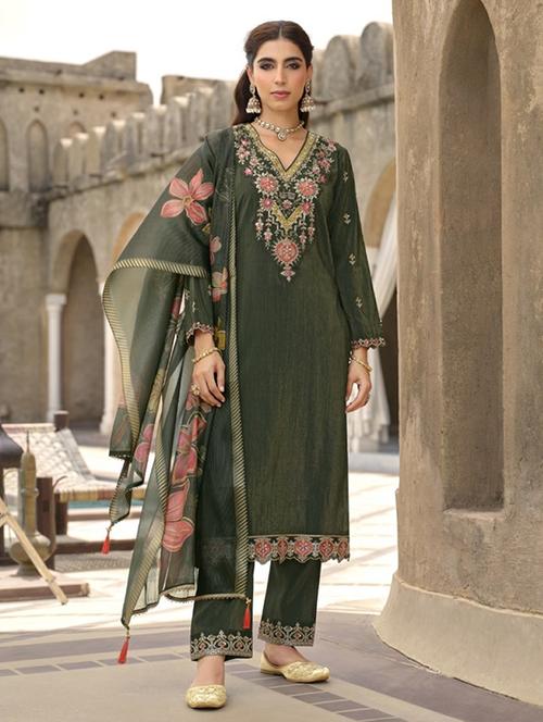 women embroidered long sleeve kurta pant with dupatta set - 22082546 - Very Small Image - 1