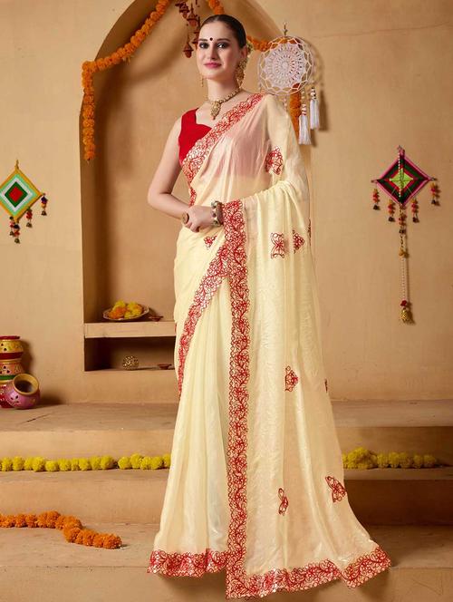 women solid with work embroidered saree with blouse - 22083008 - Very Small Image - 1