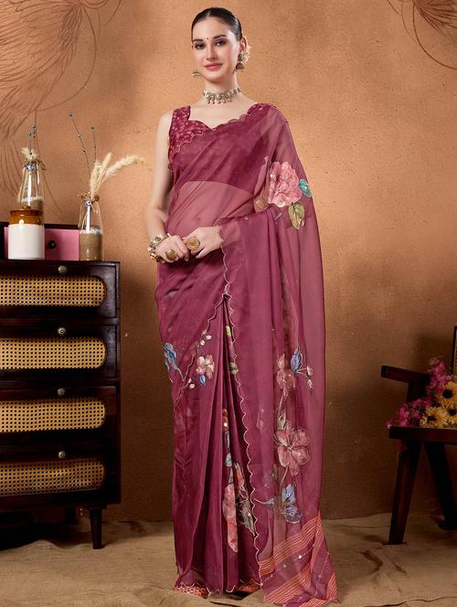 women floral printed saree with blouse - 22083017 - Very Small Image - 1