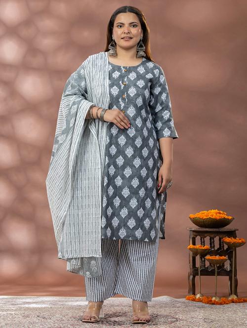 women printed three quarter sleeve kurta pant with dupatta set - 22083099 - Very Small Image - 1
