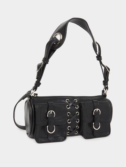 women black solid pu handbag - 22083478 - Very Small Image - 1